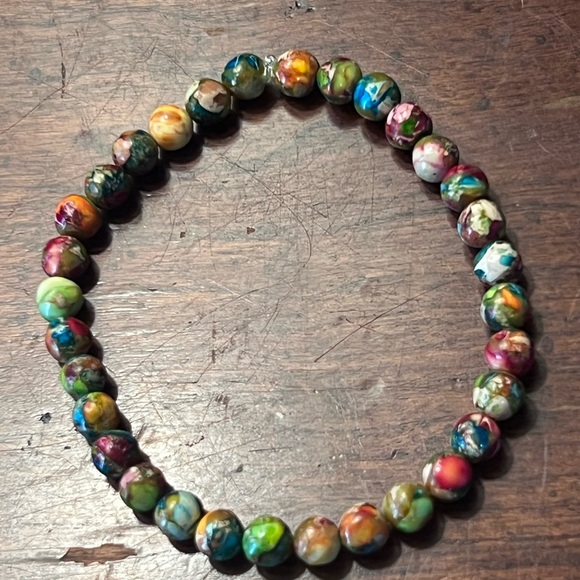 Handmade Vivid Natural Sea Sediment Jasper Beaded Bracelet, Size 7” - Picture 1 of 3